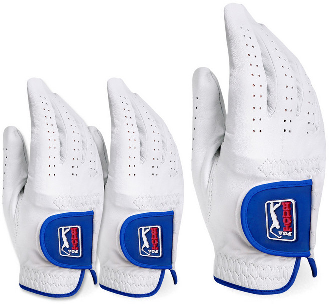 PGA투어 남성용 양피 골프 장갑 오른손용, 화이트, 3개