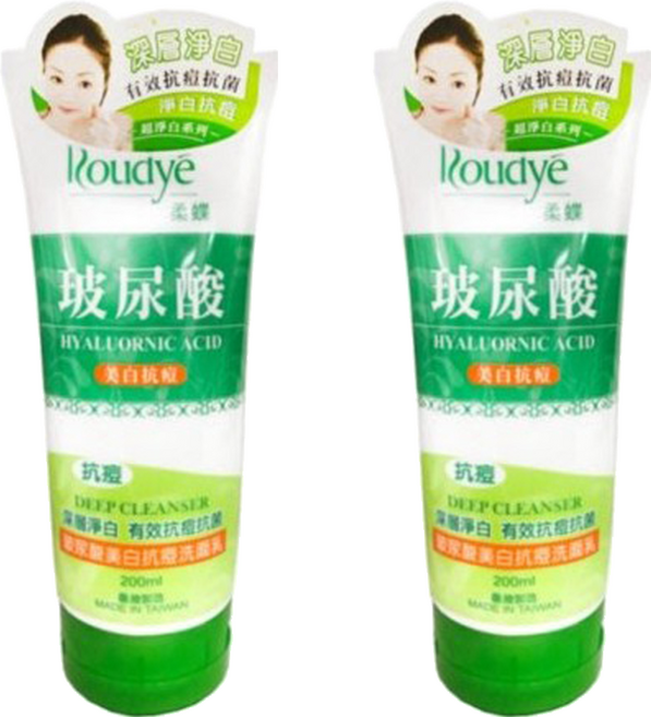 Roudye 柔蝶 玻尿酸美白抗痘洗面乳 深層淨白 200ml 台灣製造, 2條