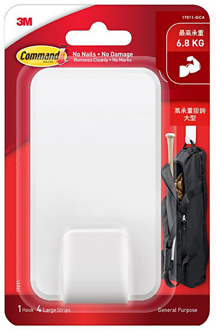 3M Command 無痕 高承重大型掛鉤, 白色, 1個