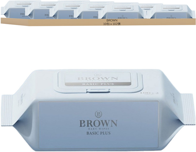 BROWN Basic Plus 嬰幼兒低敏濕紙巾 掀蓋式, 102張, 10包
