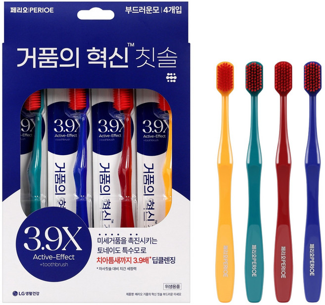 페리오 거품의 혁신 토네이도 칫솔, 4개입, 1세트
