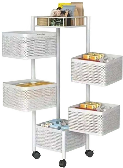 마켓플랜 이동식 트롤리 다층수납 회전 선반 28x94cm, 화이트, 5단