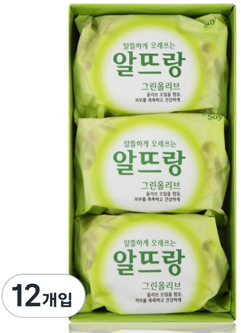 LG생활건강 알뜨랑 그린올리브 비누, 140g, 12개입