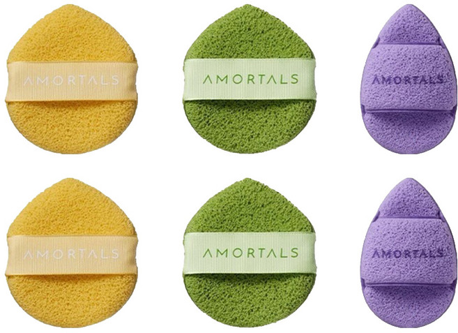 AMORTALS 爾木萄 洗笑顏開 潔顏撲 3入, 黃色 + 綠色 + 紫色, 2件