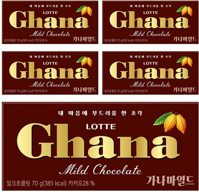 가나 마일드 밀크초콜릿, 70g, 5개