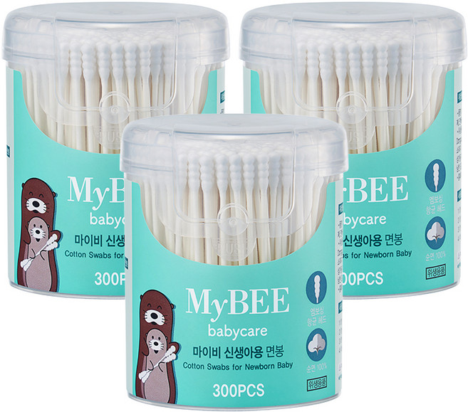 마이비 신생아용 유아 면봉, 300개입, 3개