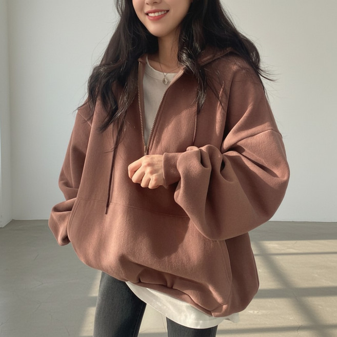 PEONIST 寬鬆連帽拉鍊大學T
