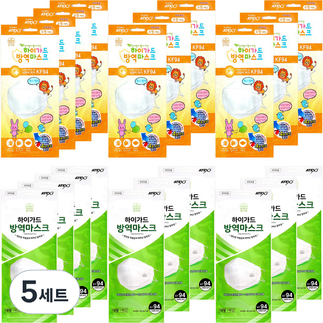 하이가드 숲의숨 방역 황사마스크 2종 세트 KF94 소형 10p + 대형 10p, 5세트