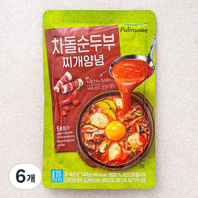 풀무원 차돌순두부 찌개양념, 140g, 6개