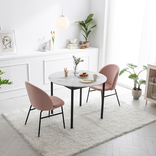 리바트 로티르 마블 원형식탁 + 세레나체어 2p 세트 방문설치, 콤비(식탁), 핑크(체어좌판) + 블랙(다리), 일반의자 2