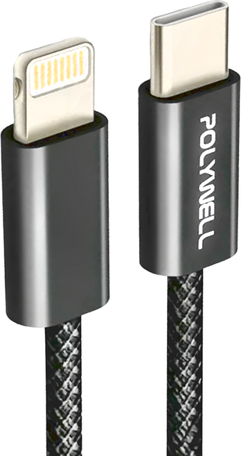 POLYWELL 寶利威爾 Type-C To Lightning PD編織快充線 3A PW15-W45-M935, 3m, 黑色, 1條