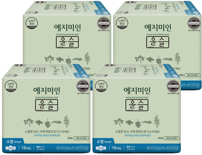 예지미인 윤슬 순한순면 생리대 날개형, 소형, 16개입, 4개