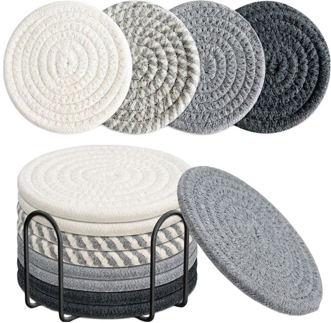 와이홉 코튼 티코스터 8p + 철제 프레임, 그레이, 1세트