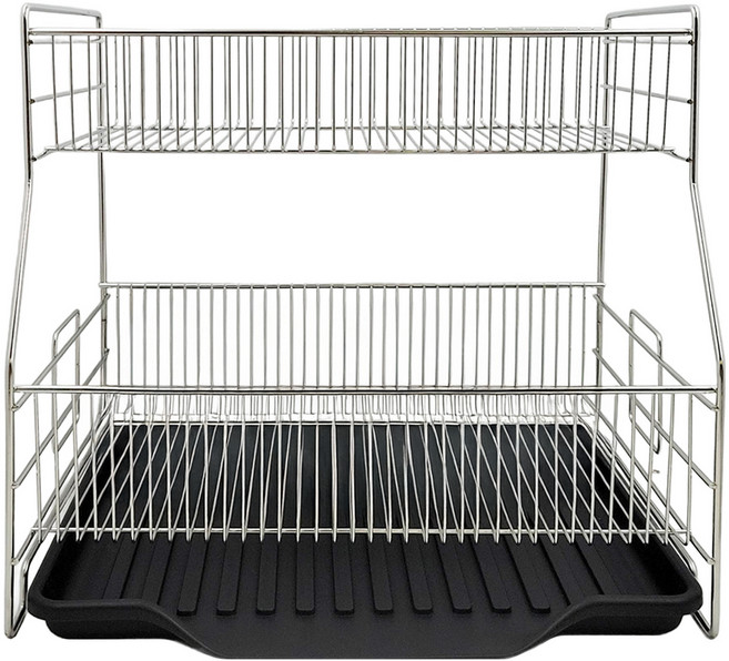 HI LINE Flat 立式不鏽鋼餐具瀝水架, 2層, 黑色, 1個