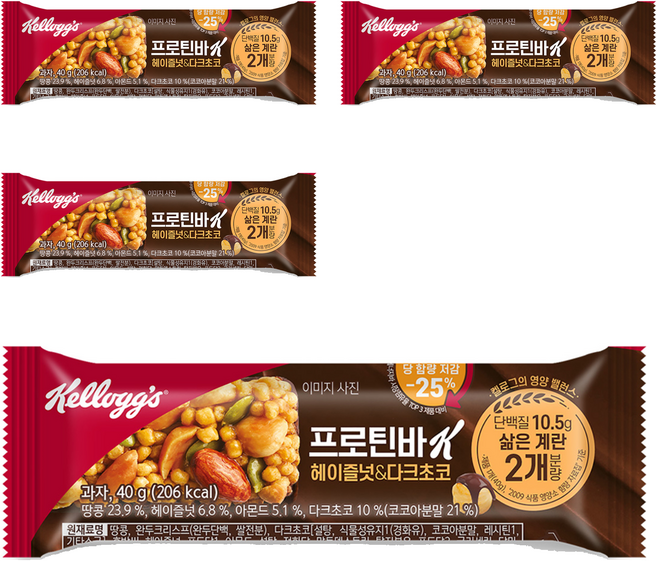 켈로그 프로틴바K 헤이즐넛 & 다크초코, 40g, 4개