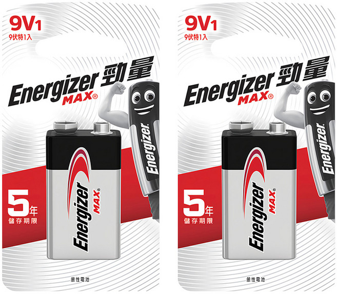 Energizer 勁量 9伏特鹼性電池, 2顆, 1顆