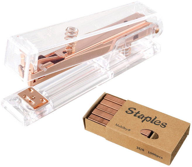투코비 투명 스퀘어 스테이플러 + 심 1000pcs 세트, 로즈골드, 1세트