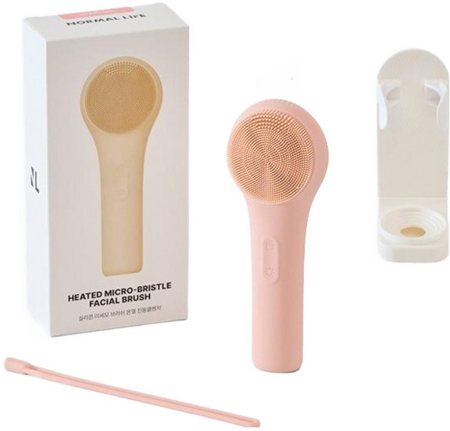 노멀라이프 실리콘 미세모 브러쉬 온열 진동클렌저, 크림 핑크, NL-25VC07