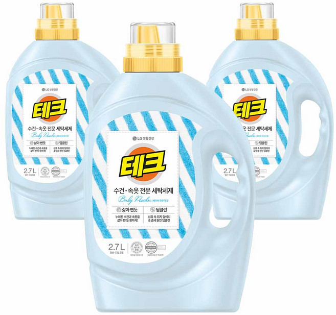 테크 수건 속옷 세탁세제 에이 본품, 2.7L, 3개
