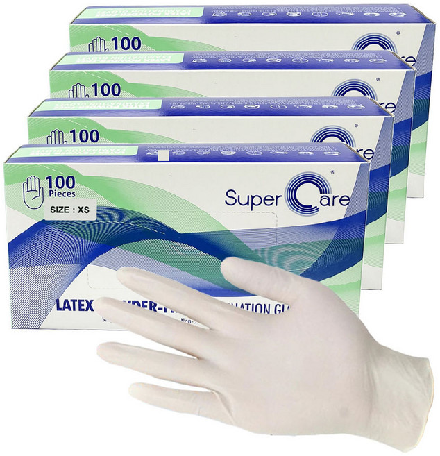 슈퍼케어 라텍스장갑, 아이보리, 미니(XS), 4개