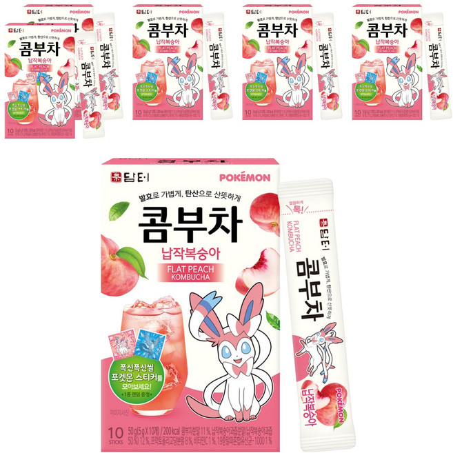 담터 포켓몬 납작복숭아 콤부차, 5g, 10개입, 6개