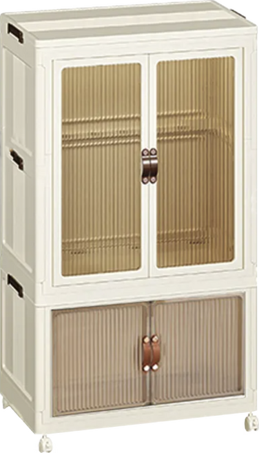 FAmILyLIFE 生活 隨意配 雙層折疊收納衣櫃 雙開門款, 米白色