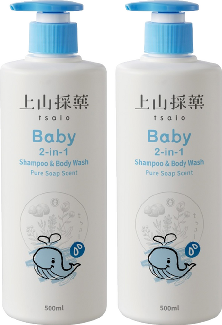 tsaio 上山採藥 寶貝洗髮沐浴二合一泡泡露 純淨皂香, 500ml, 2瓶