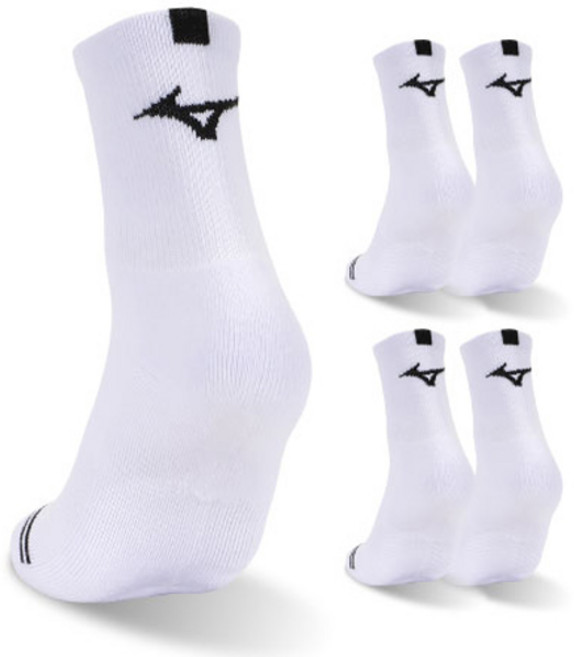 미즈노 포인트 더블 쿠션 미드 스포츠 양말, 화이트, 5세트