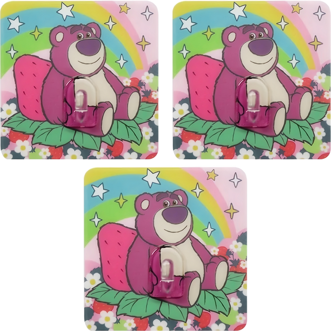 收納王妃 迪士尼無痕掛勾 中(6.9 x 6.9ccm), 熊抱哥 粉色, 3個