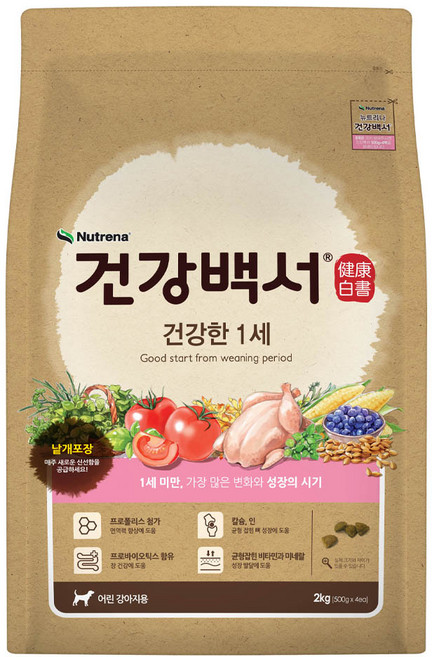 건강백서 강아지 기능성 사료, 퍼피, 2kg, 1개