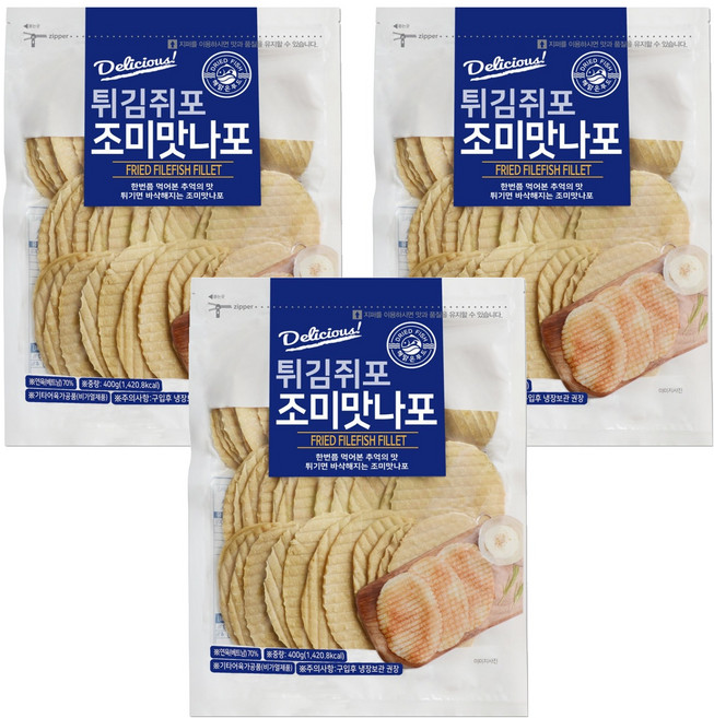 해맑은푸드 맛나포 튀김쥐포, 400g, 3개