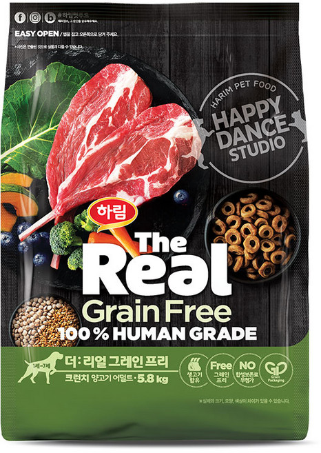 하림펫푸드 어덜트 강아지 더리얼 그레인프리 크런치 건식사료, 양, 5.8kg, 1개