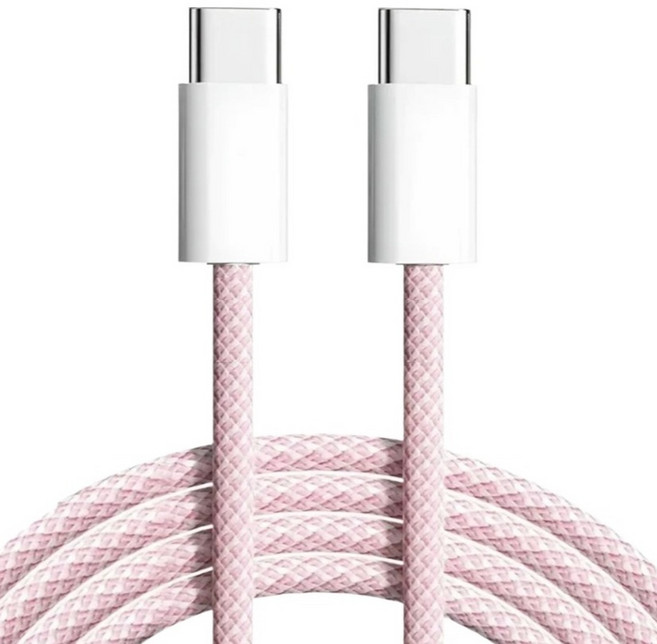 아이리버 C타입-C타입 패브릭 초고속 충전 데이터 케이블 60W, 1m, 베이비핑크, 1개
