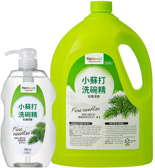 Tamsaa 小蘇打蔬果碗盤洗潔精780ml + 補充瓶4L 松葉香, 4780ml, 1組