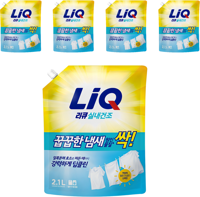 리큐 꿉꿉한 냄새 싹 실내건조 플로럴향 액체세제 리필, 2.1L, 5개