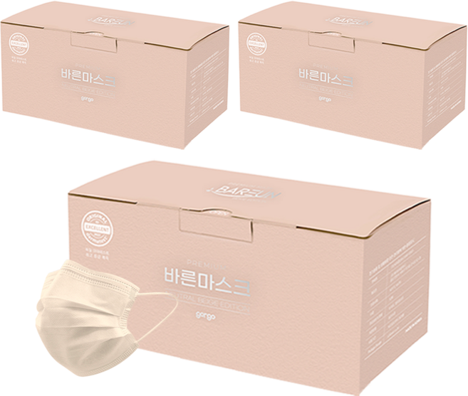 고르고 바른 마스크 성인용 대형, 50매입, 3개, 뉴트럴베이지
