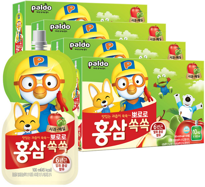 팔도 뽀로로 홍삼쏙쏙 사과매실, 1L, 4개