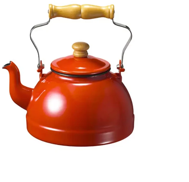 TSUKI-USAGI 月兔印 原木柄琺瑯茶壺, 熱情紅, 2.2L, 1個