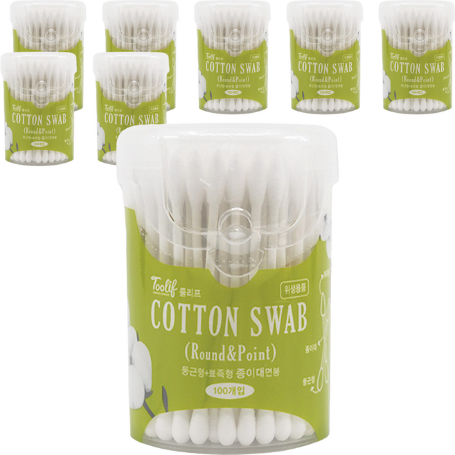 툴리프 종이면봉 Round&Point, 8개, 100개입