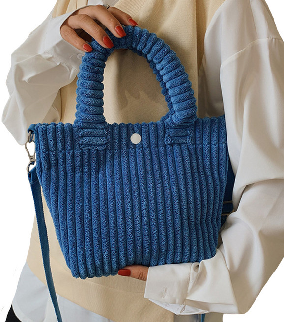 Sayaka 紗彌佳 日系小春日和純色質感燈芯絨材質肩背手提二用包, 藍色