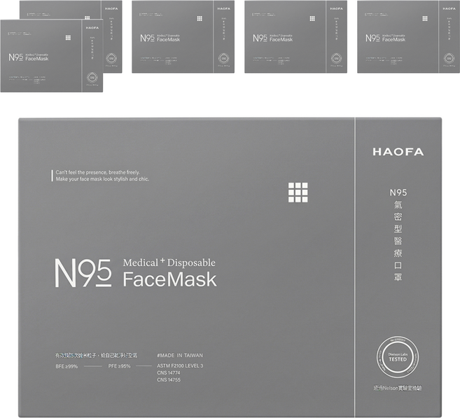 HAOFA N95立體醫療口罩 氣密型 S, 6盒, 純白色, 30片