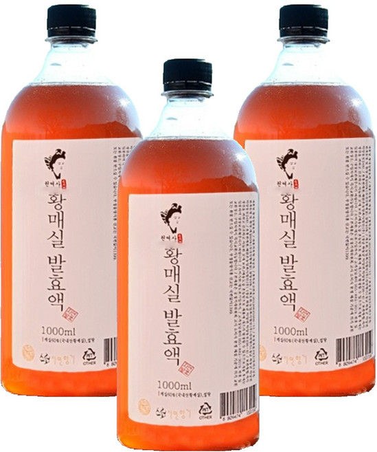 하동권여사 황매실 발효액, 1L, 3개