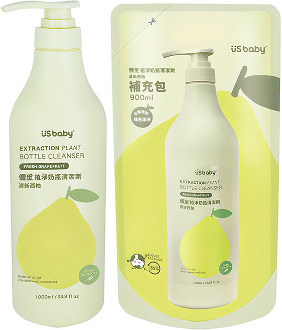 US baby 優生 植淨奶瓶清潔劑 1L + 補充包 900ml, 1組