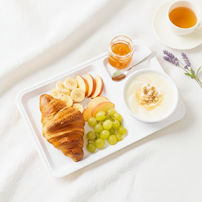 리빙메이트 국내산 멜라민 브런치 식판 + 볼 세트, 크림, 1세트