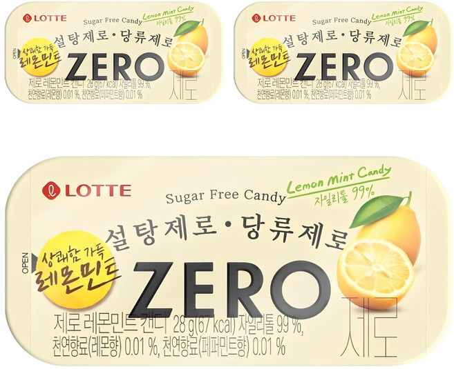 롯데제로 레몬민트 캔디, 3개, 28g