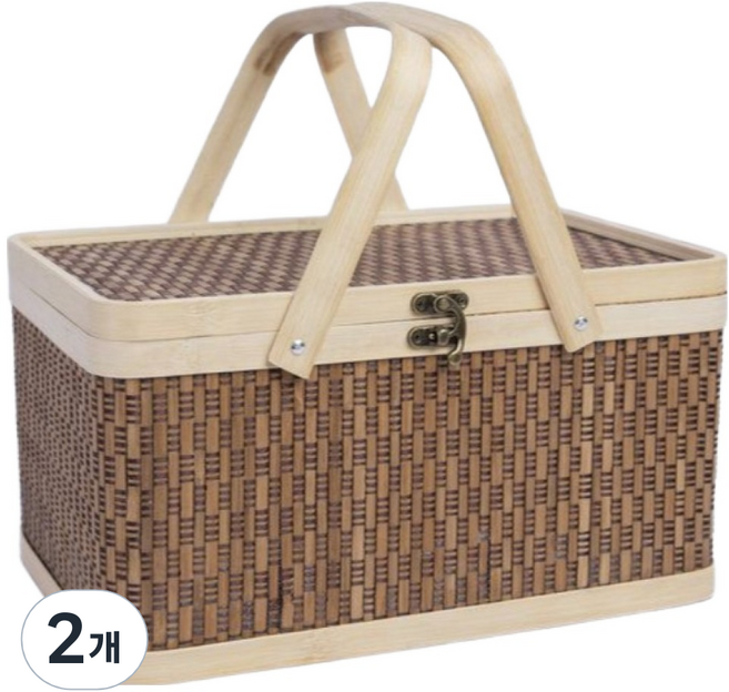 홈담 보냉 대나무 피크닉바구니 대나무, 혼합색상, 2개