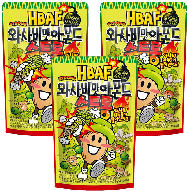 바프 와사비맛 아몬드 스트롱, 3개, 190g