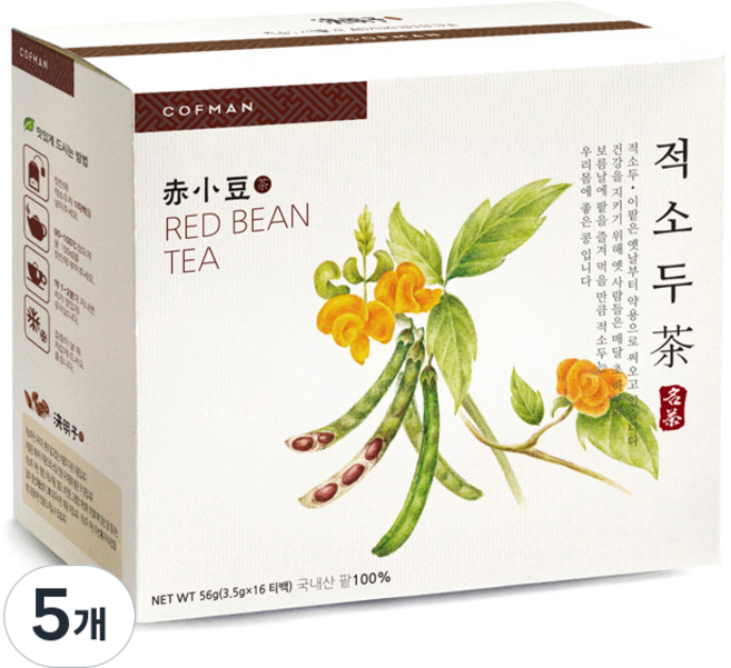 韓國 COFMAN 多元食品 紅豆茶, 3.5g, 16入, 5個