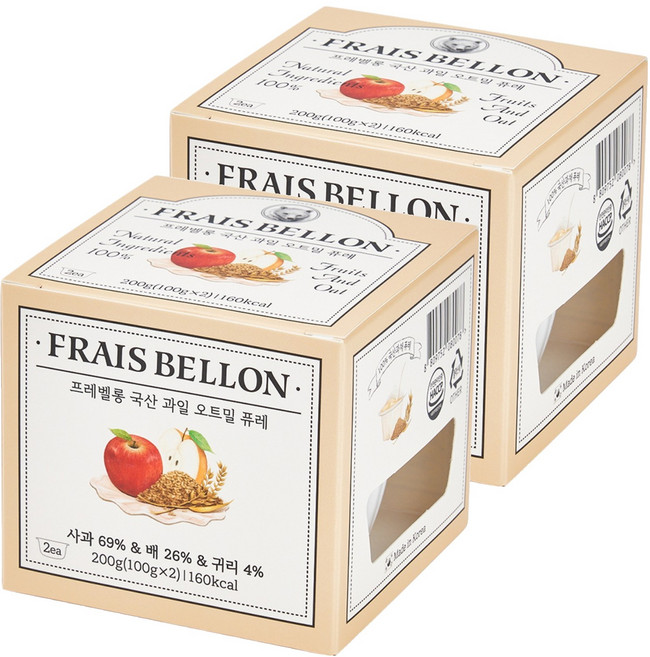 프레벨롱 국산 과일오트밀 퓨레, 혼합맛(사과/배/귀리), 200g, 2개
