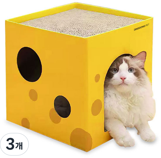딩동펫 고양이 사각치즈 스크래쳐 하우스, 혼합색상, 3개
